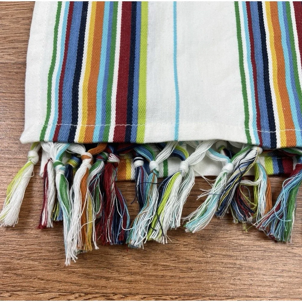 Pottery Barn Kitchen Tea Dish Towel Striped Fringe Edge‎ White Cotton 20x30 NEW